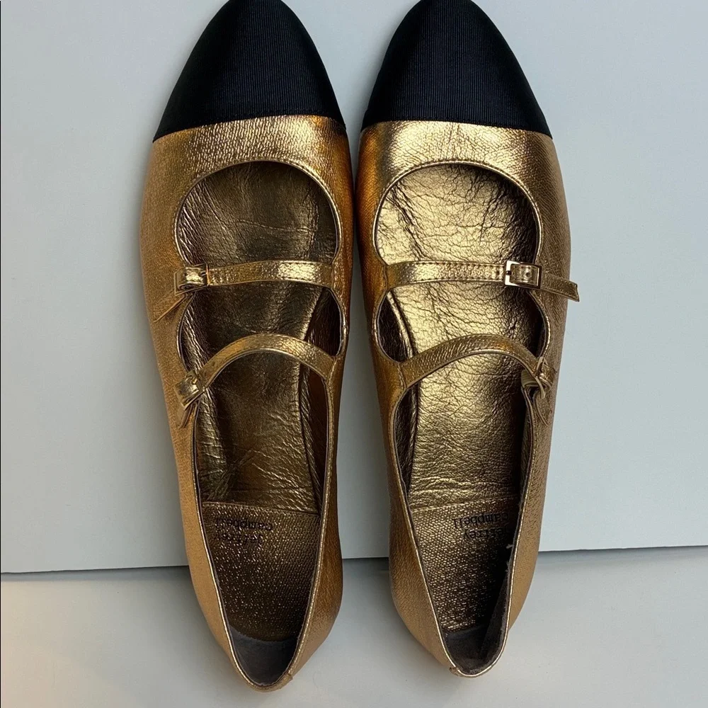 Jeffrey Campbell NEW Satine Double Strap Gold Metallic Mary Jane Flat Size 9.5